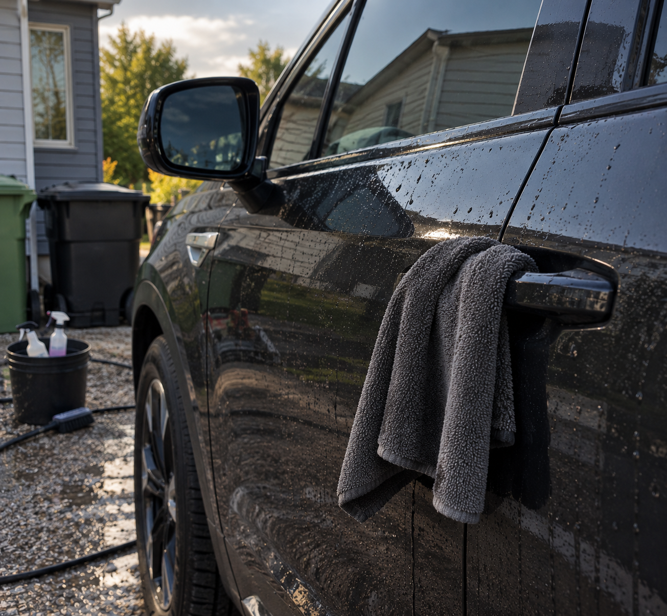 Nettoyage minutieux de la carrosserie d'un véhicule au linge de microfibre